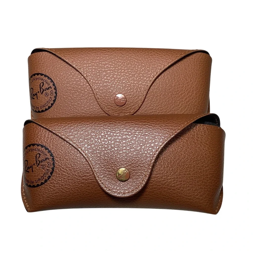 Ray-Ban Brown Pebble Grain Sunglasses Case Bundle of 2 Snap Closure Luxottica